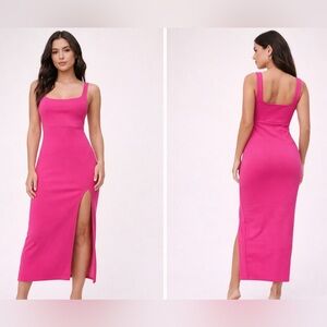 NWT Nasty Gal Square Neck Split Front Spring Summer Maxi Dress Hot Pink - Size 6